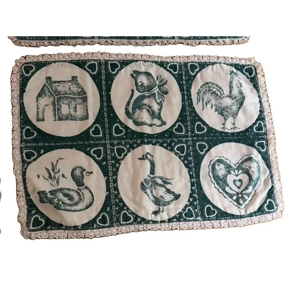 Vintage SET Of 4 Placemats Quilted Lace Trim 16” X 12” Cottage Farmhouse 3692/21